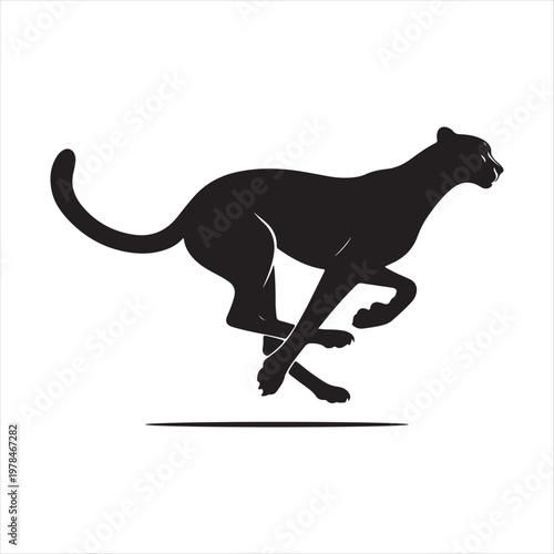 running cheetah vector silhouette line art logo design concept illustration idea
