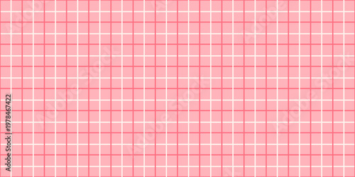 Pink plaid seamless pattern. Geometric square grid line background. Cute checked print for wrapping paper, fabric and textile. Simple tablecloth pattern. Vector illustration