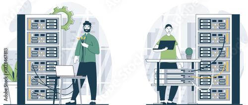 A person using a ladder to retrieve items from a tall shelving unit.