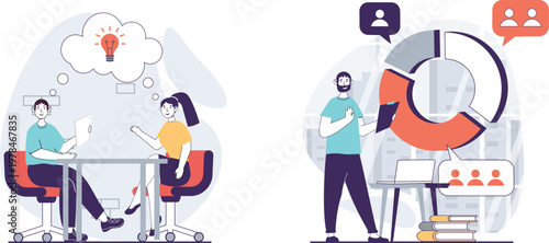 Children cleaning a messy room together with a robot vacuum cleaner