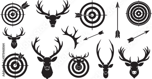 Archery Targets and Deer Silhouettes for Hunting and Sports Themes
