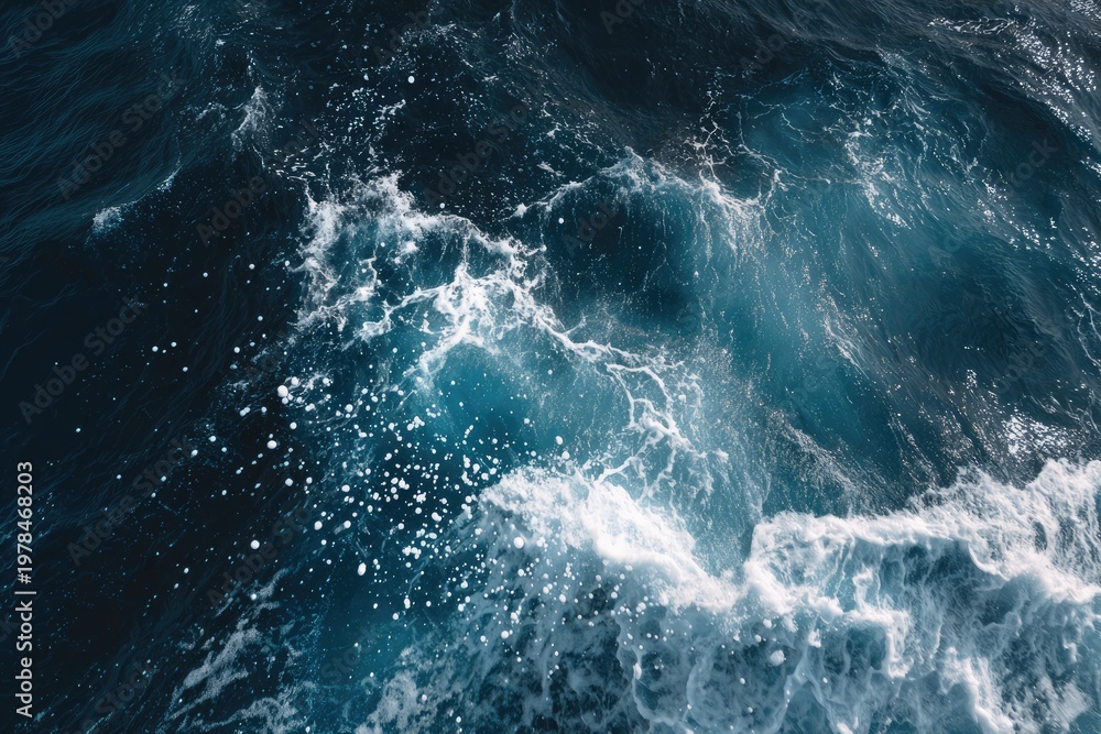 Fototapeta premium Dark blue ocean waves, white foamy crests