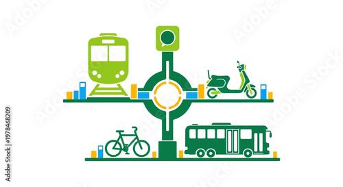 Green transportation icons on white background.