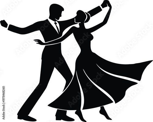 Dancing couple silhouette vector illustration