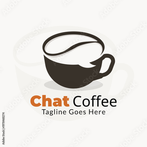 Chat coffee logo. Coffee cup logo with chat bubble concept in minimalist vector style
