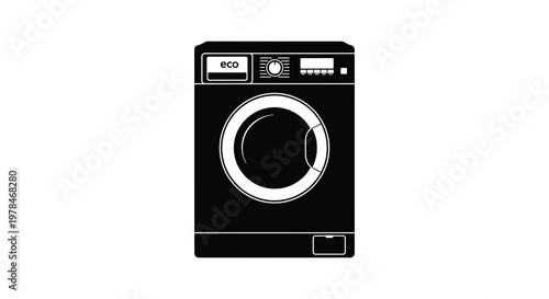 Modern washing machine graphic in stark black and white a bold silhouette