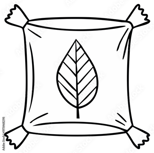 Square pillow with leaf design, botanical illustration, line art