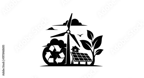 Renewable Energy Icon Set Illustration.
