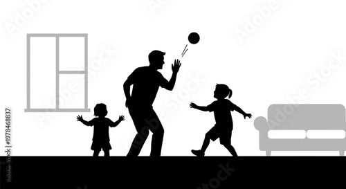 Silhouette of family playing indoors.