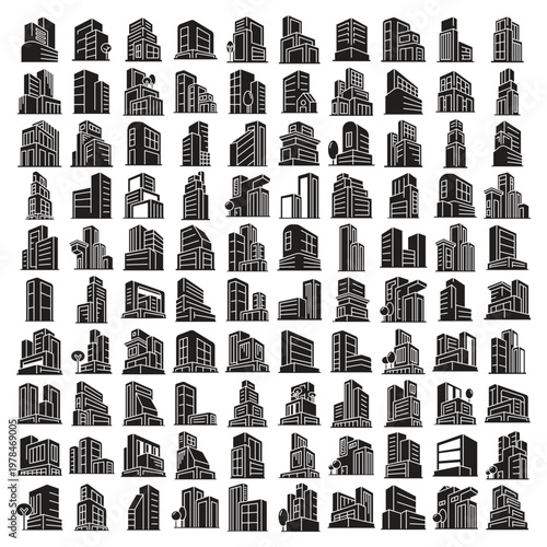 big set of office and city tower building icons vector glyph illustration