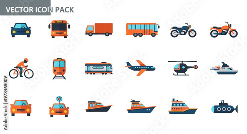 Vector Icon Pack of Various Transportation Vehicles.