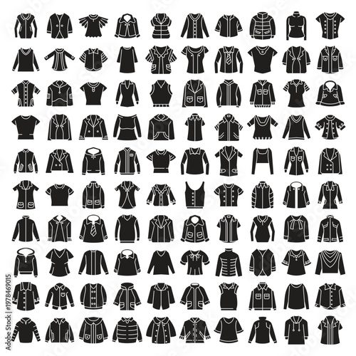 big set of clothes, shirt and jacket icons illustration