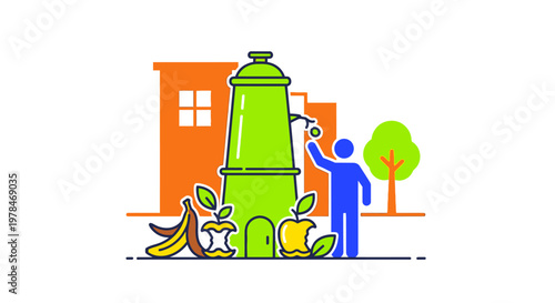 Man Composting Food Waste Reduction.