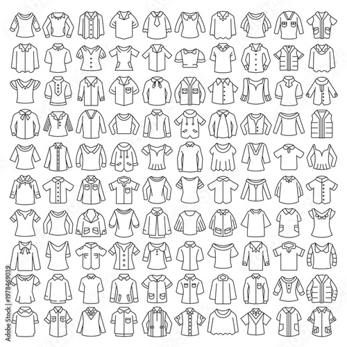 big set of clothes, shirt and jacket line icons illustration