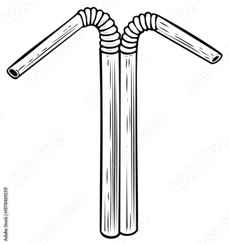 Novelty Straws, Two Combined, Looped for Fun Drinks, Unique Design, Black and White Illustration