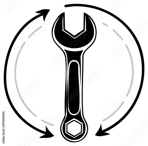 Spanner with Circular Arrows Symbolizing Maintenance and Repair Services