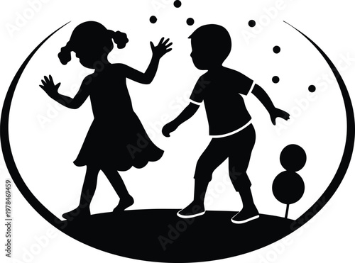 Kids playing silhouette vector illustration