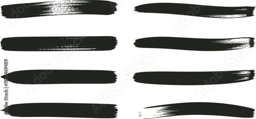Black paint brush stroke collection set, hand drawn ink texture lines for artistic grunge background vector