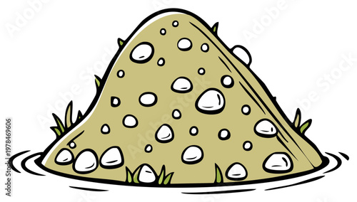 Whimsical Sand Pile with Pebbles and Grass Illustration