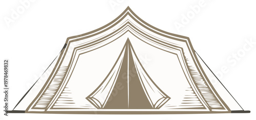 Camping tent sketch, vintage design, outdoor exploration, adventure symbol.