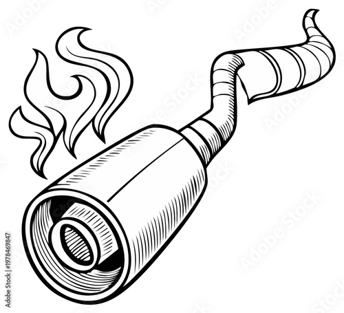 Automotive Exhaust Pipe with Rising Smoke Sketch Illustration for Vehicle Emission Concept