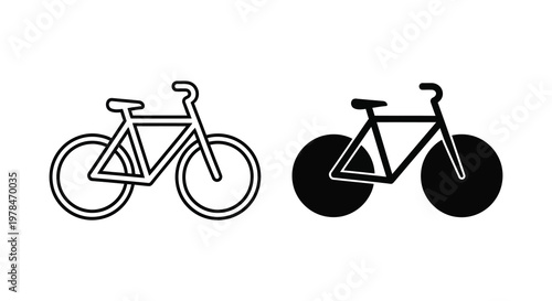 Two bicycle outlines one linear and one solid present a contrasting design silhouette
