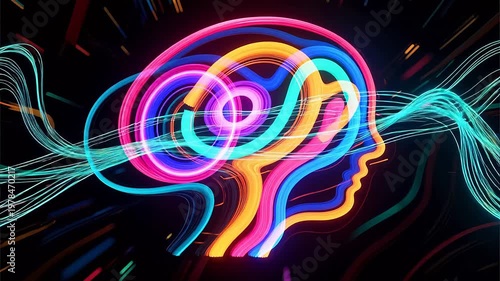 Colorful neon brain outline