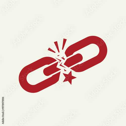 A vivid red broken chain link icon with a starburst effect, symbolizing a lost connection, failure, or a broken bond.