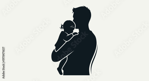 Silhouette of man holding baby.