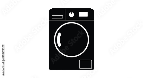 Modern washing machine icon simple design black color minimalist style silhouette