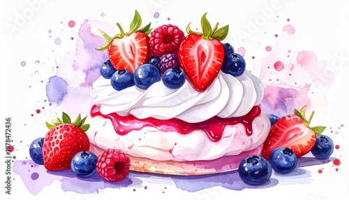 Berry Pavlova Watercolor Painting