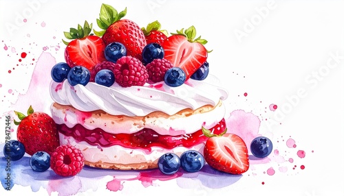 Berry Pavlova Watercolor Painting