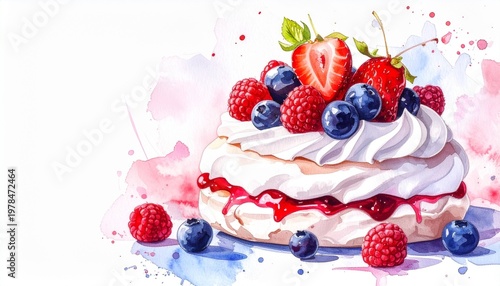 Berry Pavlova Watercolor Painting