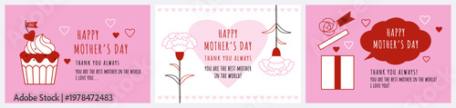 母の日カードデザイン3種セット 3 set of Mother’s Day card design.