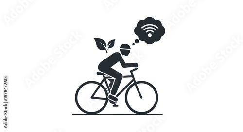 Cyclist Riding Bike with WiFi Signal.