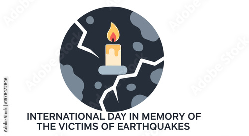 International day in memory of earthquake victims with a lit candle symbol