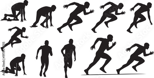 Black Silhouettes of a Man in Various Running and Posing