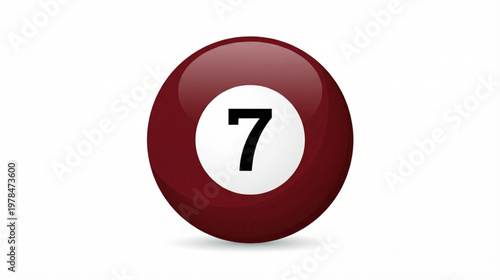 A single maroon billiard ball with the number seven prominently displayed on it, set against a white background