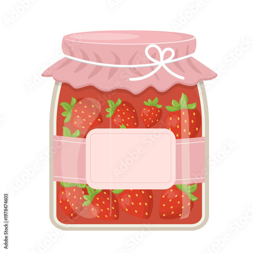 Strawberry Jam Jar Flat Vector Illustration