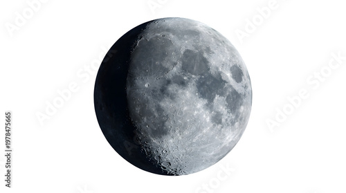 Waxing gibbous moon in space with craters and gray surface texture