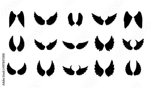 Angel wings flat design vector illustration set feather wing icons collection