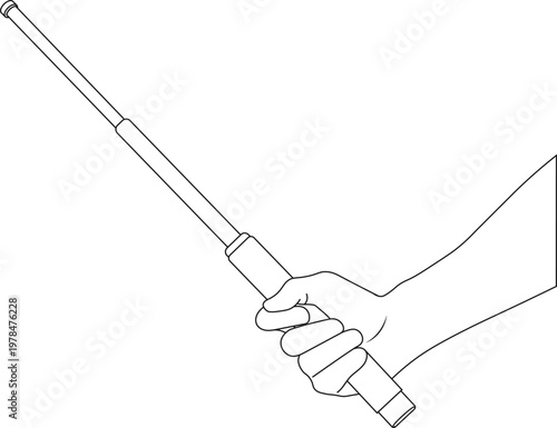 Illustration drawing of a man's hand holding a police baton side view. Police night stick vector illustration. 