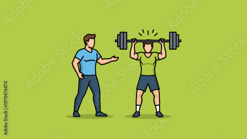 Weightlifting Man Lifting Barbell with Trainer Illustration