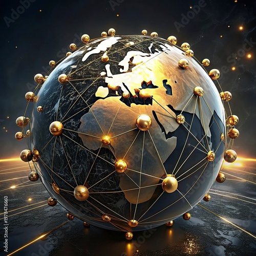 Global network connection over the world. Internet Concept of global business.World map with glowing lines on dark background. Network and communication concept. 3D Rendering	
