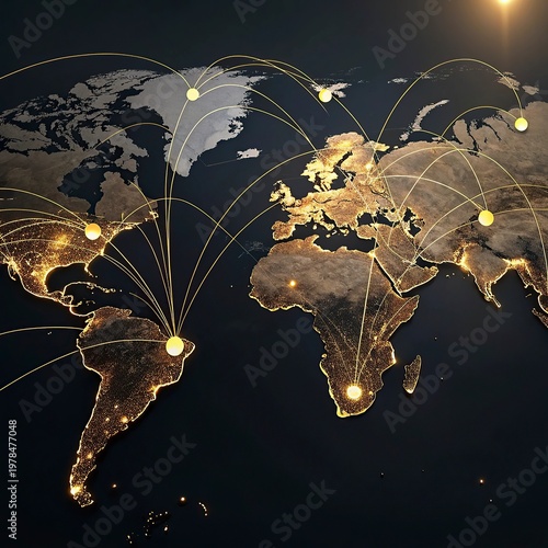 Global network connection over the world. Internet Concept of global business.World map with glowing lines on dark background. Network and communication concept. 3D Rendering	
