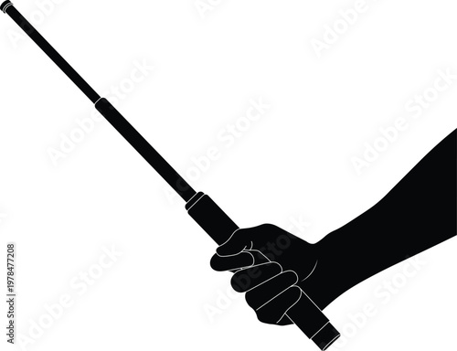 Silhouette of a hand holding a police baton side view vector illustration. Truncheon vector. Police night stick. 