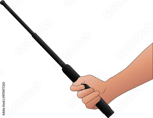 Vector illustration of a man's hand holding a police baton side view. Truncheon vector. 