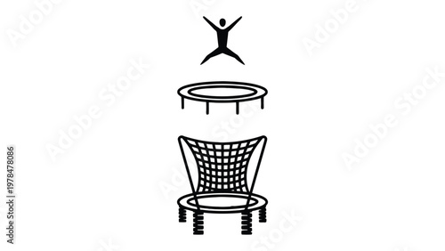 Trampoline Iconography: A visual guide, perfectly captured in crisp lines and minimalist detail, showcasing the thrill of trampoline and sport