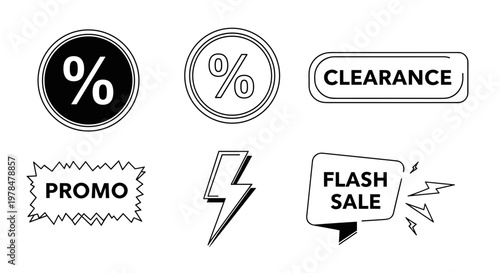 Sale Discount Promo Clearance Icons Set.