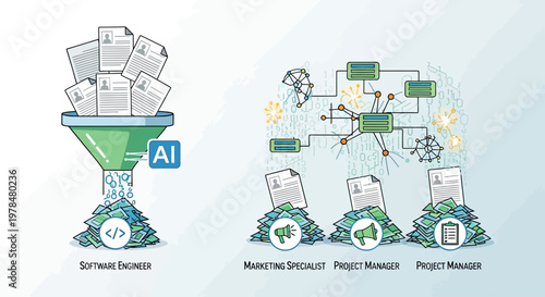Conceptual illustration of artificial intelligence streamlining software engineering and project management workflows.